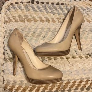 Coach Beige Tan Leather and Wood Pumps - Perfect!